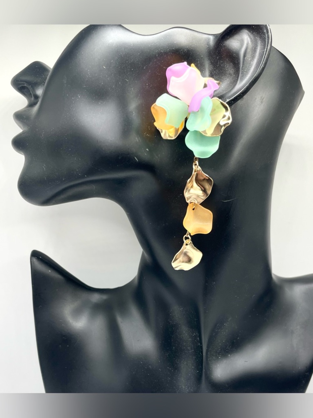 Multicolor Petal Drop Earrings - Gold Accents